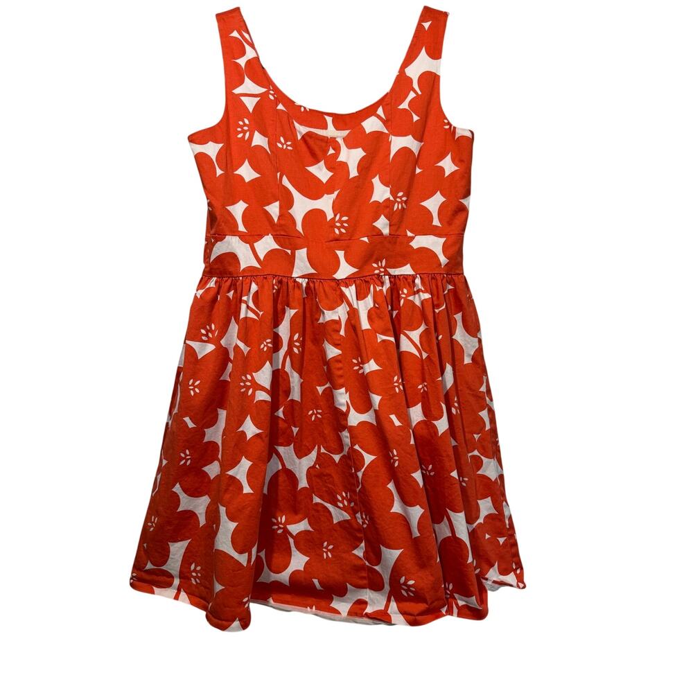 Boden Orange & White Floral‎ Retro Sun Dress Cotton Lined Pockets US 12 / UK 16R